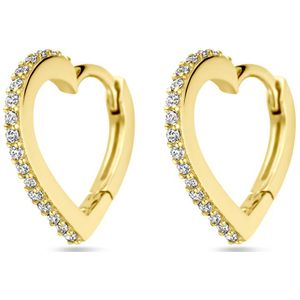 Klapoorringen - Hartjes - Zirkonia - 14K Geelgoud - 12.5x1.5mm