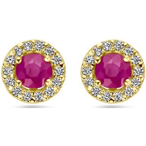 Oorknopjes - 14K Geelgouden Oorknoppen - Robijn en Zirkonia - 7mm