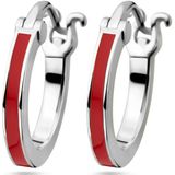 Zilver Gerhodineerde oorringen rood emaille 1338926