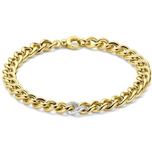 14K bicolor goud geel/wit armband gourmette diamant 0.10ct h si 7 mm 19 cm 4209039