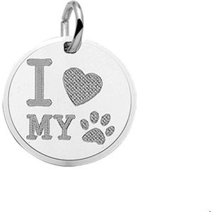 Zilver Gerhodineerde Graveerhanger "I love my dog 1323082