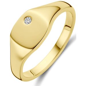 14K geelgoud graveerring rechthoek diamant 0.02ct h si 4031417 16.50