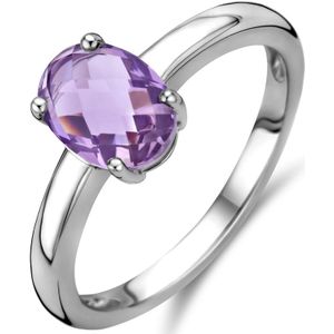 Zilver - Gerhodineerde Ring - Amethist - 8 mm - 925 Zilver