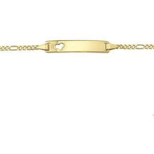 Geelgouden Graveerarmband hart figaro plaat 5 4016824 16 cm