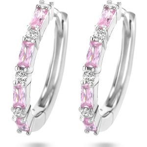 zilver gerhodineerd klapoorringen roze en wit zirkonia 1335956