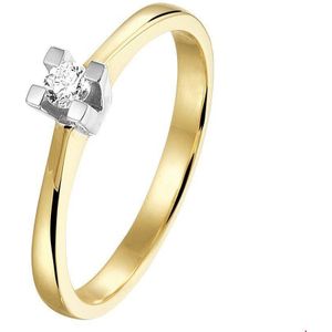 Ring - Bicolor - 14K Goud - Geel/Wit - Diamant 0.10ct H SI