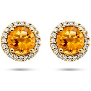 goud (geelgoud) oorknoppen citrien 0.90ct (2x 0.45ct) en diamant 0.11ct (2x0.055ct) h si halo 4024704