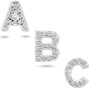oorknop letter zirkonia per stuk zilver gerhodineerd 1336267
