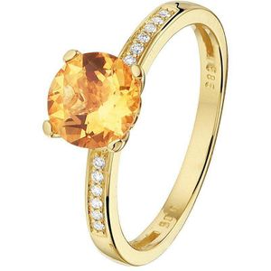 Geelgouden Ring citrien en diamant 0.05ct H SI 4022317 16.50 mm (52)