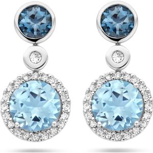 14K witgoud oorhangers london blue topaas, blauw topaas en diamant 0.16ct (2x 0.08ct) h si halo 4105946