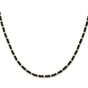 zilver verguld (geel) collier bolletjes gediamanteerd en zwart glas 3,0 mm 41 + 4 cm 1 micron 2103038