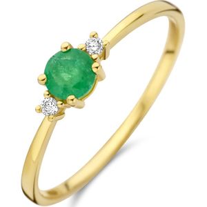 ring trilogie smaragd en diamant 0.03ct (2x 0.015ct) h p1 14K geelgoud 4027457
