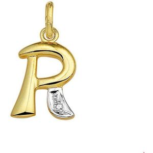 Geelgouden Hanger letter R diamant 0.005ct H SI 4006376