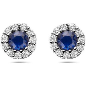 Zilver Gerhodineerde oorknoppen saffier zirkonia 6 mm 1341429