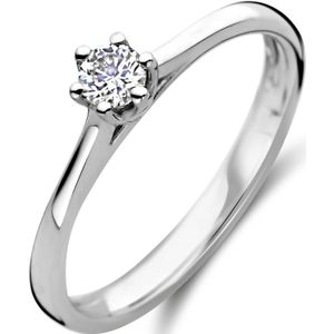 Aanzoeksring - Diamant 0.15ct H Si - 14K Witgouden Ring - 4,5mm Breedte