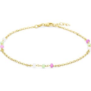 zilver verguld (geel) enkelbandje meerdere kleuren kristal bolletjes 24 + 2 cm 3 micron 2103675