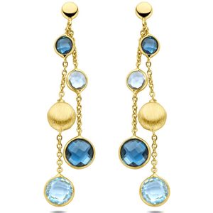14K geelgoud oorhangers rondjes, sky blue topaas en london blue topaas 44 mm 4031341