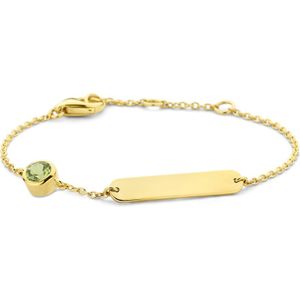 14K geelgoud graveerarmband plaat 4,0 mm met geboortesteen peridot augustus 4028161