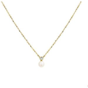 Geelgouden Collier parel en zirkonia 1 4018917