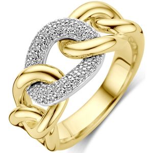 Ring - Schakel - Bicolor - 14K Geel- en Witgoud - Diamant 0.21ct H Si - 10.5mm Breedte