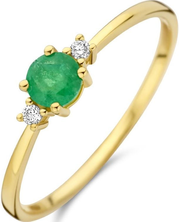 14K geelgoud ring smaragd en diamant 0.03ct (2x 0.015ct) h p1 4027455 17.25