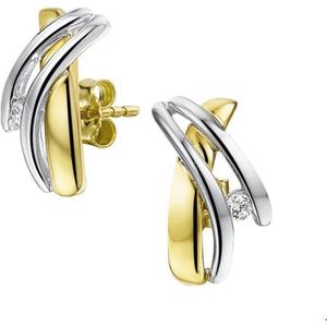 oorknoppen zirkonia 14K bicolor goud geel/wit 4203939