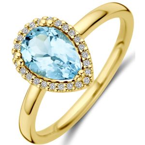 Ring - Sky Blue Topaas - Diamant 0.08ct H Si - 14K Geelgouden Ring - 11.5mm Breedte