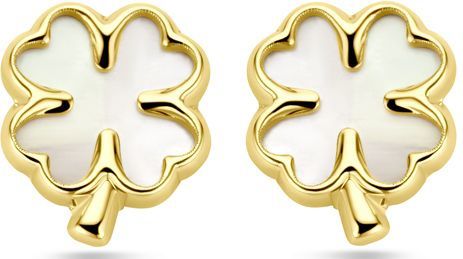 14K geelgoud oorknoppen klavertje parelmoer 4031245