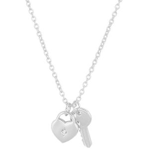 Zilver Gerhodineerde Collier hart en sleutel 1 1333529
