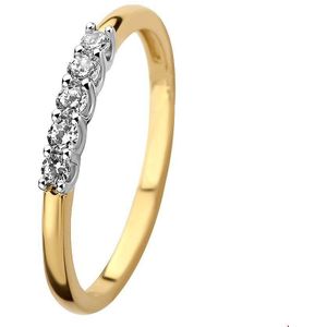 Ring - Bicolor Geel- en Witgouden Ring - Dames - 2mm - Zirkonia
