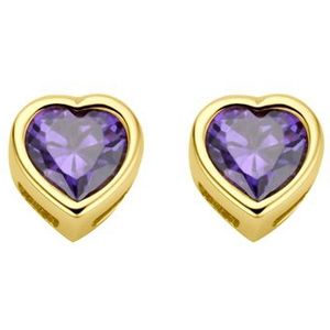 14K geelgoud oorknoppen hart met zirkonia geboortesteen 4029953