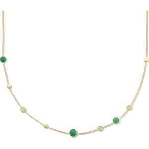 14K geelgoud collier groen agaat, kwartsiet en rondjes 41 - 43 - 45 cm 4025870