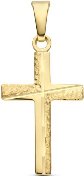 14K geelgoud hanger kruis gehamerd 18 mm 4033129