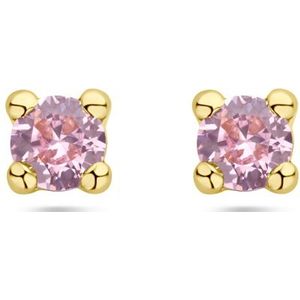 14K geelgoud oorknoppen roze zirkonia 4028939