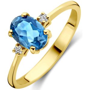 14K geelgoud ring trilogie london blue topaas en diamant 0.04ct h si 4030739 16.50