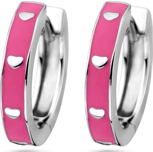 Zilver Gerhodineerde klapoorringen roze emaille 1339016