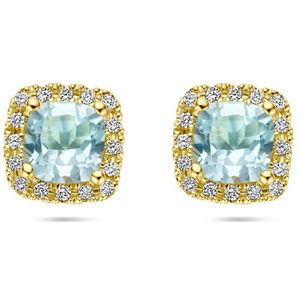 14K geelgoud oorknoppen blauw topaas en diamant 0.15ct h si (2 x 0.075ct) 4028388
