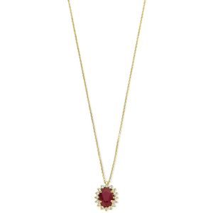 14K geelgoud collier robijn en diamant 0.12ct h si 41 - 43 - 45 cm halo 4028871