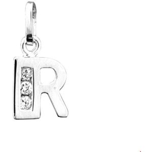Zilver Gerhodineerde Hanger letter R zirkonia 1304302