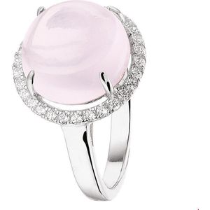 Zilver Gerhodineerde Ring roze kwarts en zirkonia 1328232 19.00 mm (60)