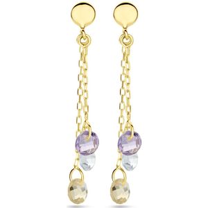 14K geelgoud oorhangers amethist, blauw topaas en citrien 34 mm 4031257