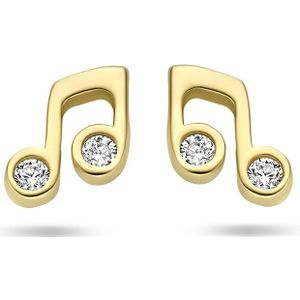 14K geelgoud oorknoppen muzieknoot zirkonia 4027154