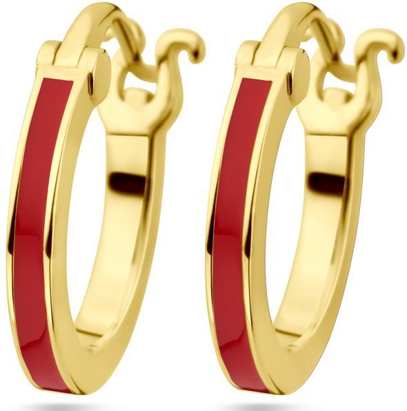 Creolen - Zilver Verguld - Rood Emaille - 1 Micron - 15,5x2 mm
