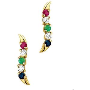 oorknoppen smaragd, robijn, saffier en zirkonia 14K geelgoud 4000975