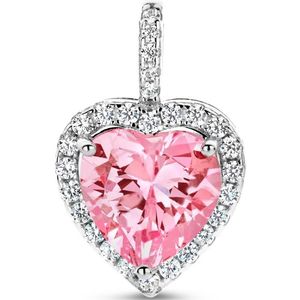 zilver gerhodineerd hanger hart wit en roze zirkonia halo 1336706