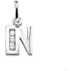 Zilver Gerhodineerde Hanger letter N zirkonia 1304299