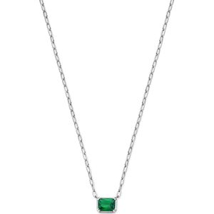 Zilver - Gerhodineerde Collier - Groen Zirkonia - 40 + 4 cm