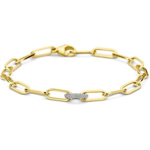 18K bicolor goud geel/wit armband paperclip diamant 0.20ct g vsi vierkante buis 7,5 mm 18,5 cm 7200024