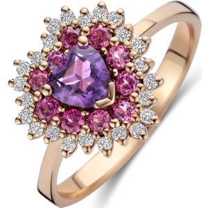 14K roségoud ring hart amethist, rhodoliet en diamant 0.19ct g si 4401588 17.75