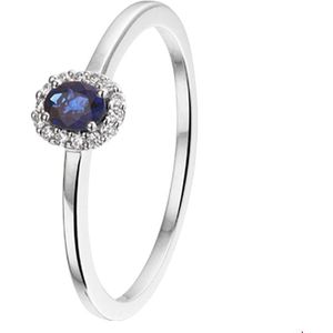 Witgouden Ring saffier en diamant 0.05ct H SI 4104557 18.50 mm (58)